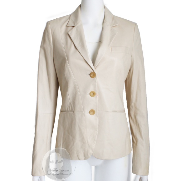 Salvatore Ferragamo Jacket Soft Leather Vanilla Cream Blazer Size 44 Italy - Picture 1 of 10